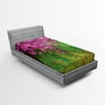 thumbnail image 1 of Ambesonne Floral Fitted Sheet, Spring Garden Landscape, Twin XL Size, Pink and Green, 1 of 3
