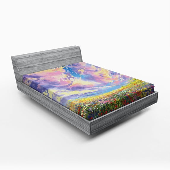 Ambesonne Floral Fitted Sheet, Surreal Dreamy Sky, Queen Size, Multicolor