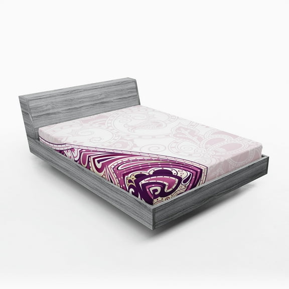 Ambesonne Floral Fitted Sheet, Swirled Petals Motif, Queen Size, Pale Pink Fuchsia Plum