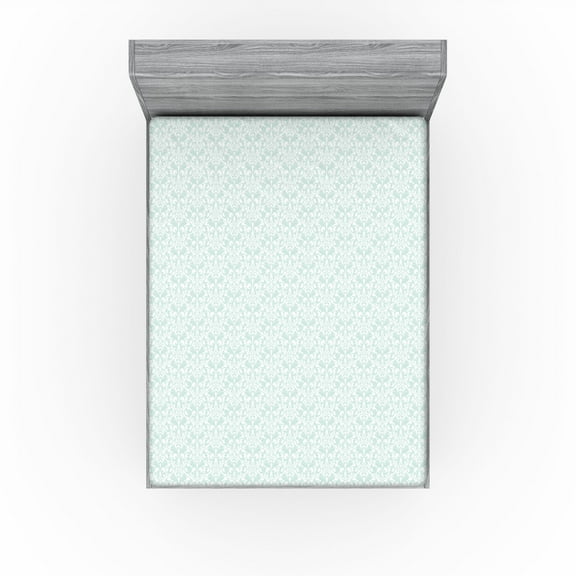 Ambesonne Floral Fitted Sheet, Traditional Damask Meadow, California King, Pale Mint Green