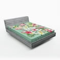 thumbnail image 1 of Ambesonne Floral Fitted Sheet, Tropical Retro Flowers, Full Size, Mint Green Pink, 1 of 2