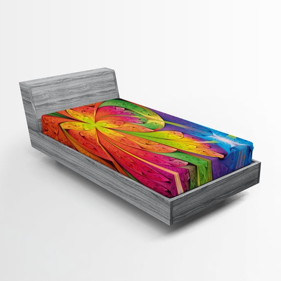 Ambesonne Floral Fitted Sheet, Vibrant Colored Pattern, Twin XL Size, Multicolor