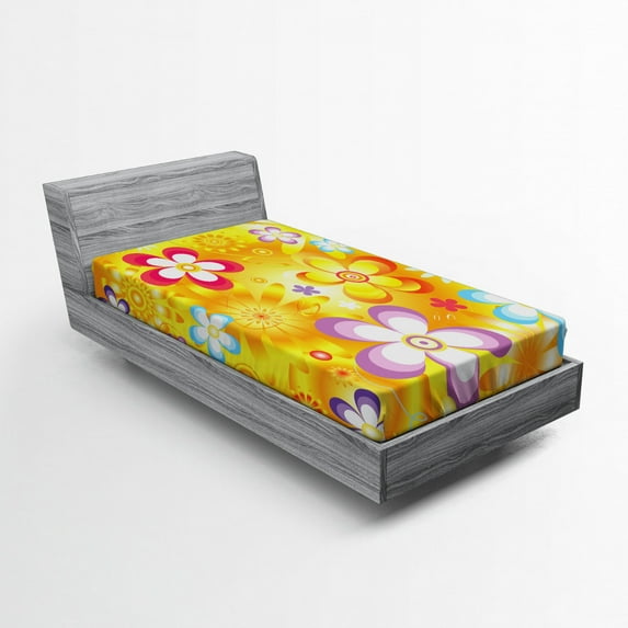 Ambesonne Floral Fitted Sheet, Vibrant Daisies Cheerful, Twin XL Size, Multicolor