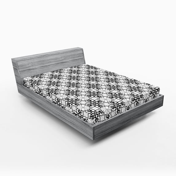 Ambesonne Floral Fitted Sheet, Victorian Lace Flower, Full Size, Black Pale Grey