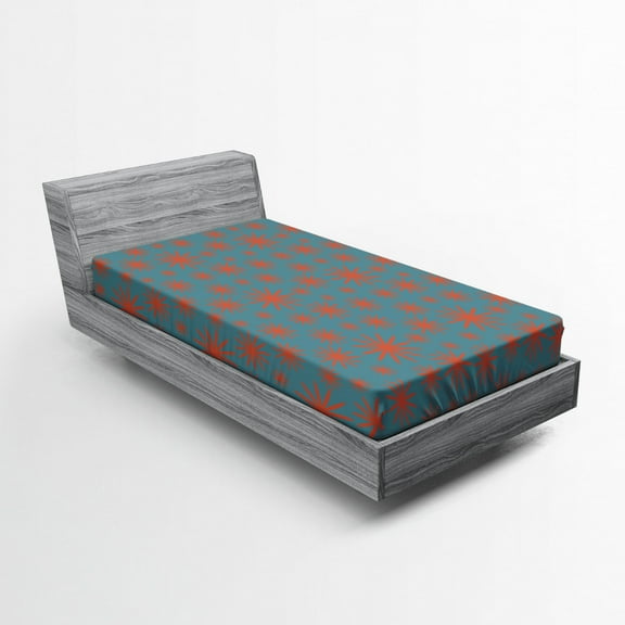 Ambesonne Floral Fitted Sheet, Vintage 50s Inspired, Twin XL Size, Petrol Blue Dark Coral