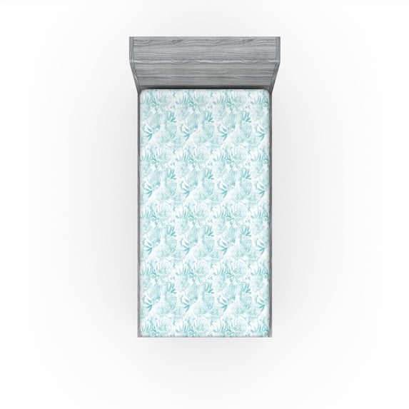 Ambesonne Floral Fitted Sheet, Vintage Art Blooming Flowers, Twin XL Size, Seafoam and White