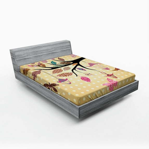 Ambesonne Floral Fitted Sheet, Vintage Boho Tree, Full Size, Multicolor