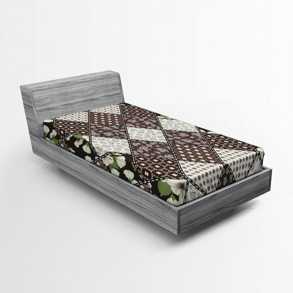 Ambesonne Floral Fitted Sheet, Vintage Flowers Bridal, Twin XL Size, Brown Beige