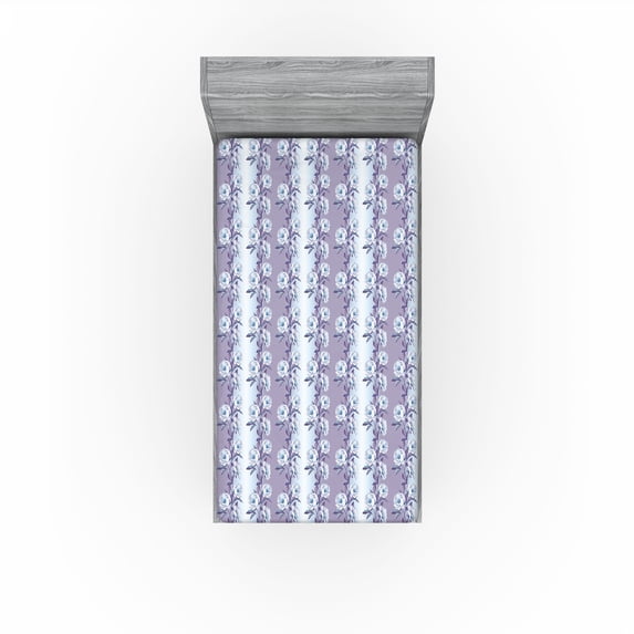 Ambesonne Floral Fitted Sheet, Vintage Flowers Romance Art, Twin Size, Pale Eggplant Soft Blue