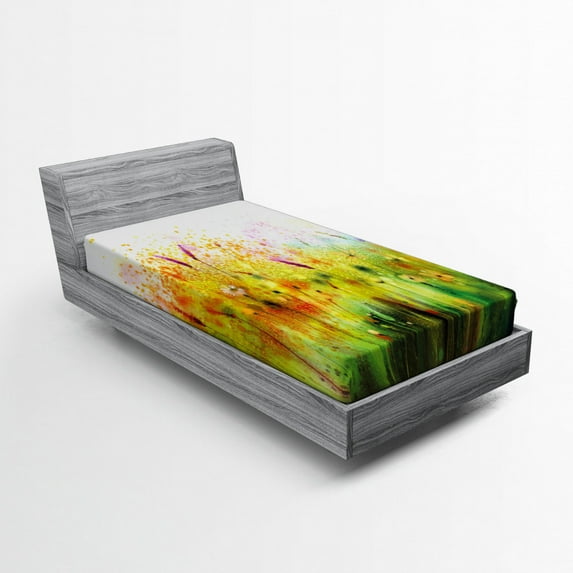 Ambesonne Floral Fitted Sheet, Violet Garden Flower, Twin XL Size, Green