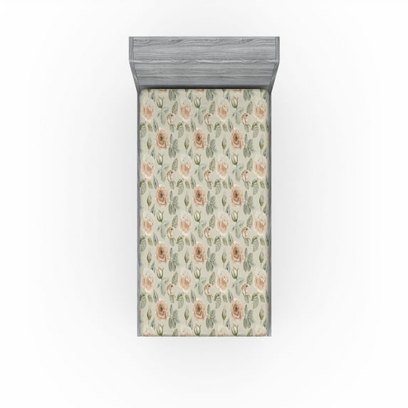 Ambesonne Floral Fitted Sheet, Watercolor Soft Tones Roses, Twin XL Size, Warm Taupe Tan and Khaki