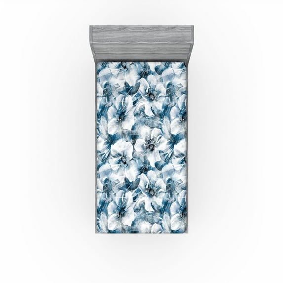 Ambesonne Floral Fitted Sheet, Weathered Art Flower Petals, Twin Size, Dark Turquoise and Blue Grey