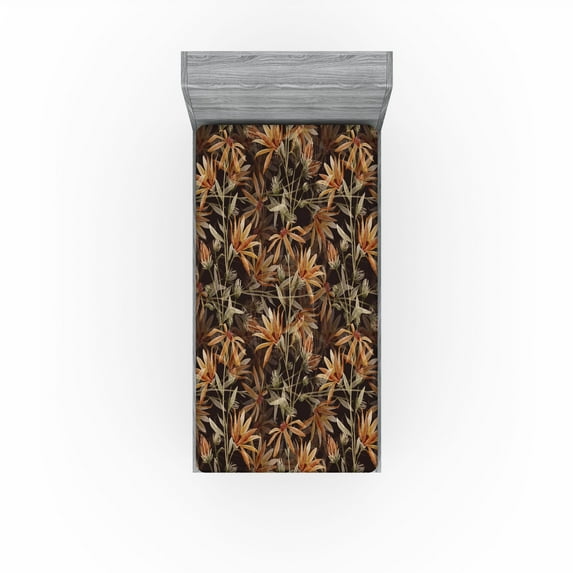 Ambesonne Floral Fitted Sheet, Wild Flowers Blurry Effect, Twin Size, Cinnamon Seal Brown and Sepia