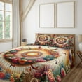 thumbnail image 1 of Ambesonne Floral Fitted & Top Sheet Set with Shams, Botanical Colorful Circle, Orange Evergreen Pink, 1 of 5