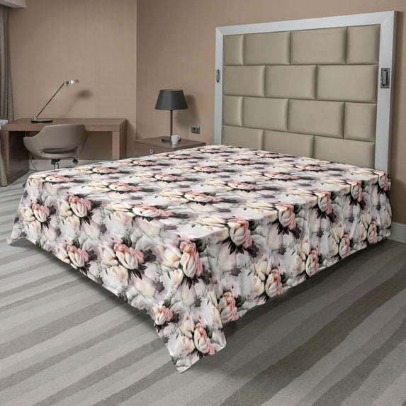 Ambesonne Floral Flat Bedding Sheet Soft Top Sheet, Botanical Nature Watercolor, Full, Pale Rust and Sage Green