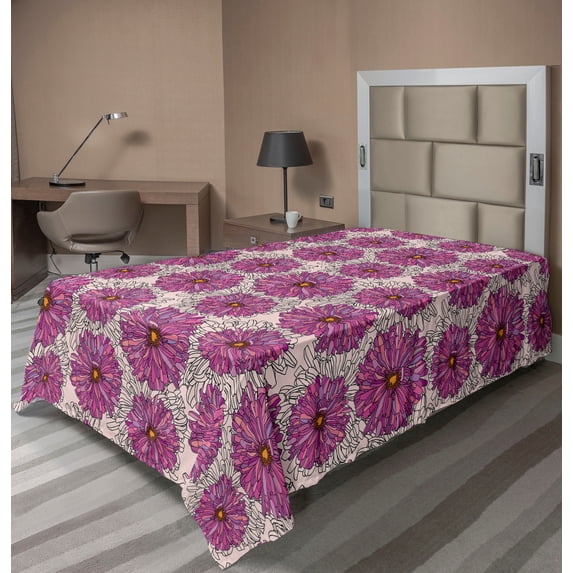Ambesonne Floral Flat Bedding Sheet Soft Top Sheet, Chamomiles Vintage Nature, Twin, Pale Fuchsia and Blush