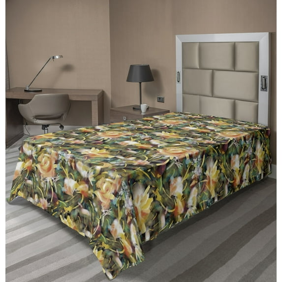Ambesonne Floral Flat Bedding Sheet Soft Top Sheet, Exotic Acrylic Flower Print, Twin, Vermilion Jade Green