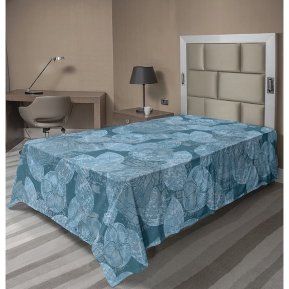 Ambesonne Floral Flat Bedding Sheet Soft Top Sheet, Fashion Grunge Flowers Art, Twin, Pale Cadet Blue and Teal