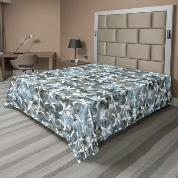 Ambesonne Floral Flat Bedding Sheet Soft Top Sheet, Forest Flower Silhouettes, California King, Pale Blue and Ivory