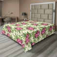 thumbnail image 1 of Ambesonne Floral Flat Bedding Sheet Soft Top Sheet, Hibiscuses Exotic Nature, King, Dark Magenta Khaki and Green, 1 of 1