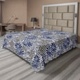 thumbnail image 1 of Ambesonne Floral Flat Bedding Sheet Soft Top Sheet, Japanese Botanical Flowers, California King, Dark Violet Blue and White, 1 of 1