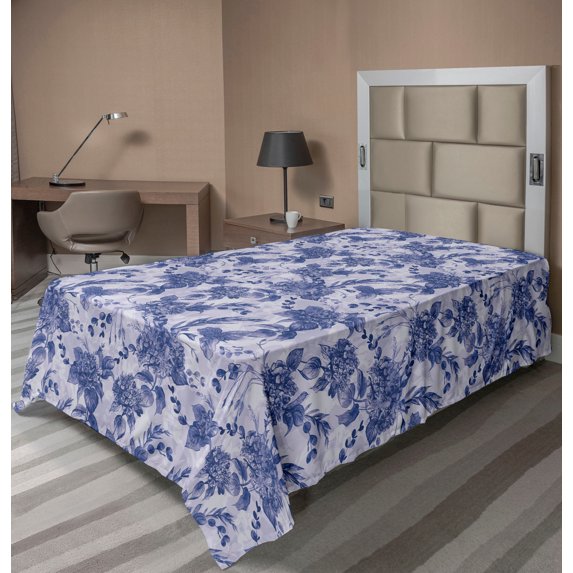 Ambesonne Floral Flat Bedding Sheet Soft Top Sheet, Lilac Dream Hydrangea Art, Twin, Dark Lavender and Violet