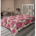 thumbnail image 1 of Ambesonne Floral Flat Bedding Sheet Soft Top Sheet, Nature Watercolor Roses Art, Twin, Pastel Pink and Reseda Green, 1 of 1