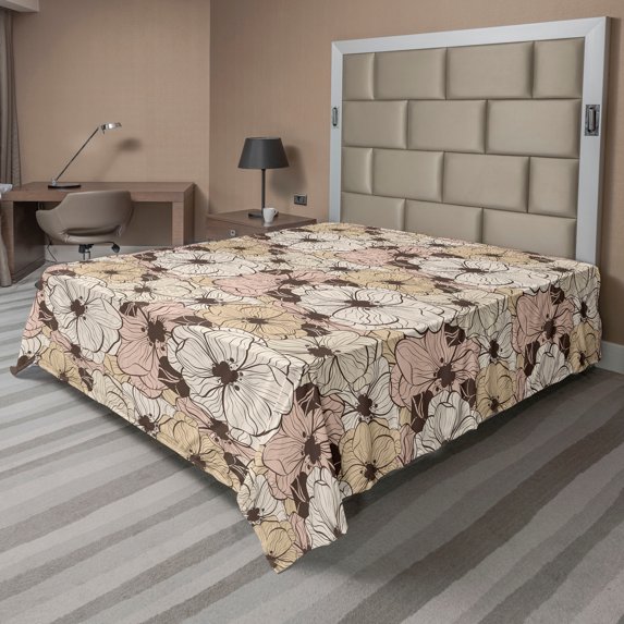 Ambesonne Floral Flat Bedding Sheet Soft Top Sheet, Overlapping Flowers Plot, California King, Pale Salmon and Chocolate