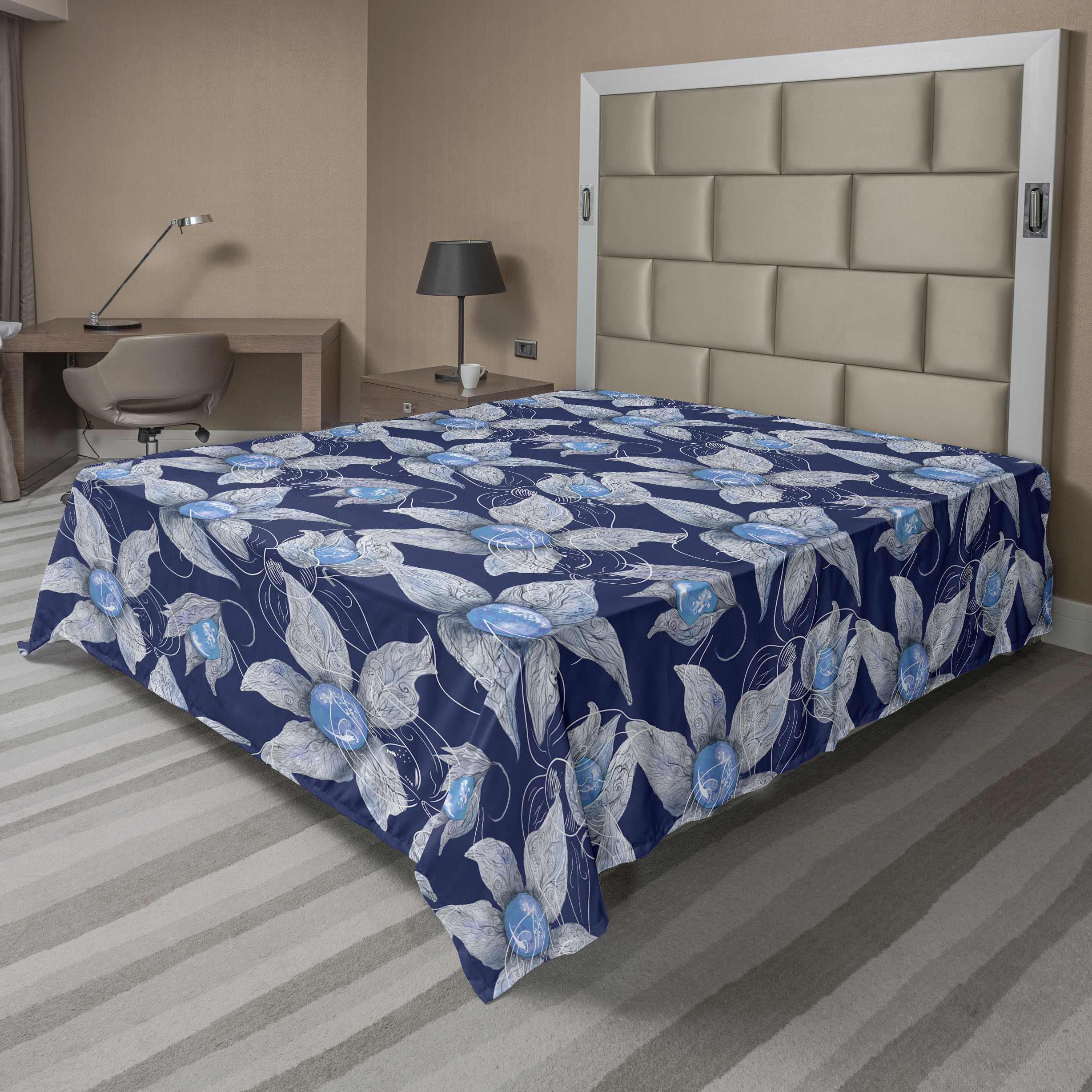 Ambesonne Floral Flat Bedding Sheet Soft Top Sheet, Pastel Leaves