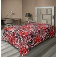 thumbnail image 1 of Ambesonne Floral Flat Bedding Sheet Soft Top Sheet, Red Flowers Oversimplified, Twin, Scarlet Hunter Green and Grey, 1 of 1