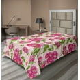 thumbnail image 1 of Ambesonne Floral Flat Bedding Sheet Soft Top Sheet, Rose Flowers Vintage Pattern, Twin XL, Dark Coral Reseda Green, 1 of 1