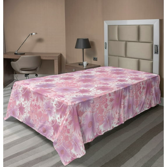 Ambesonne Floral Flat Bedding Sheet Soft Top Sheet, Spring Flowers Print Artwork, Twin, Pale Pink Lilac and Rose