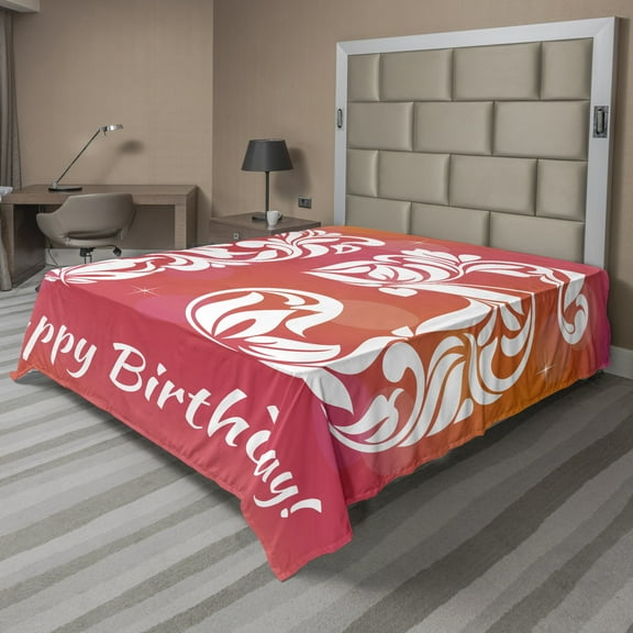 Ambesonne Floral Flat Sheet, 75 Swirls, Full Size, Pink Orange and White