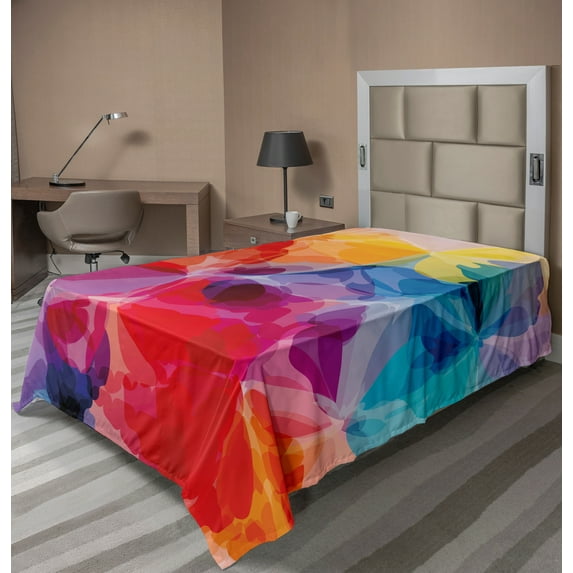 Ambesonne Floral Flat Sheet, Abstract Creative Art, Twin Size, Multicolor