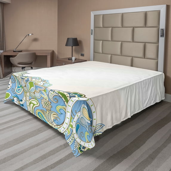 Ambesonne Floral Flat Sheet, Abstract Flowers Curvy, Full Size, Multicolor