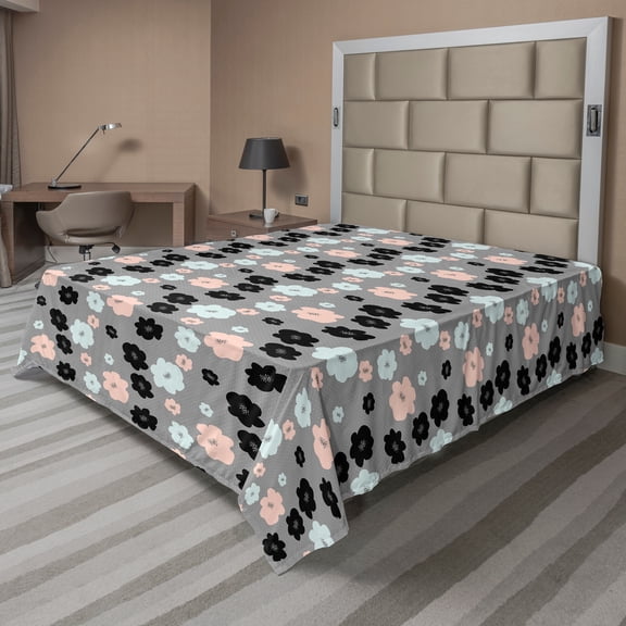 Ambesonne Floral Flat Sheet, Abstract Peony Blossoms Art, Full Size, Peach Pale Blue