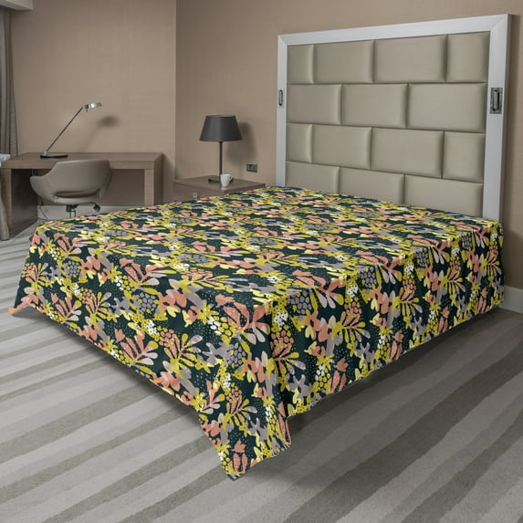 Ambesonne Floral Flat Sheet, Abstract Soft Spring Foliage, King Size, Multicolor