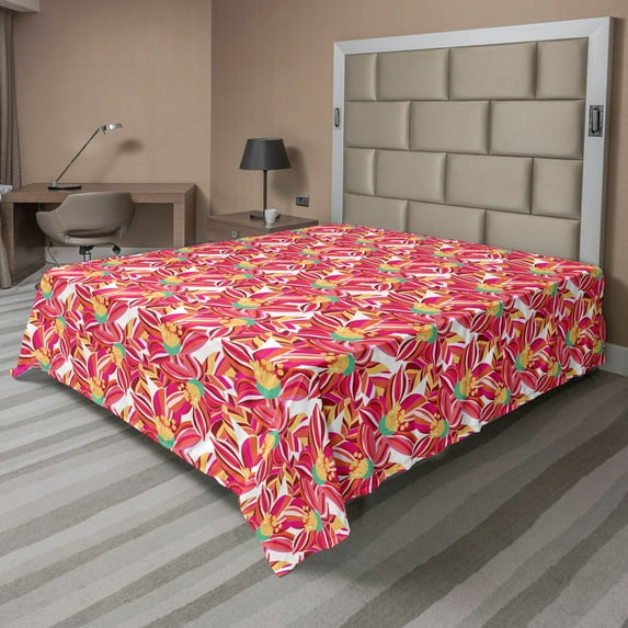 Ambesonne Floral Flat Sheet, Abstract Spring Blossoms, California King, Multicolor