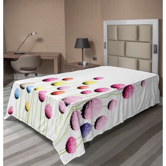 Ambesonne Floral Flat Sheet, Amaranth Flower Pattern, Twin Size, Multicolor