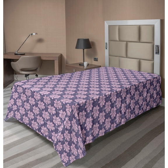 Ambesonne Floral Flat Sheet, Asters and Silhouettes Art, TwinXL Size, Dark Indigo Pale Pink