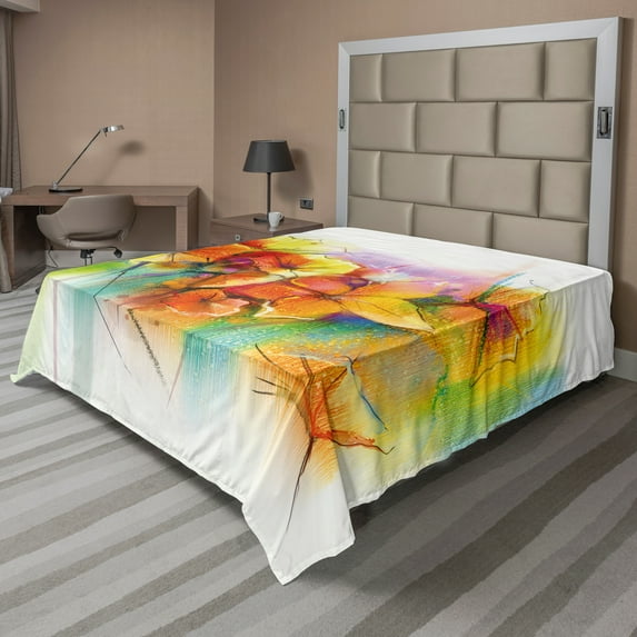 Ambesonne Floral Flat Sheet, Autumn Flower Bouquet, Full Size, Multicolor