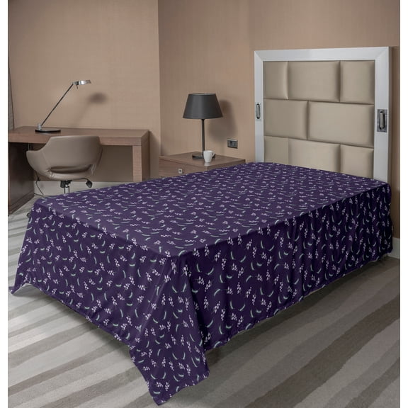 Ambesonne Floral Flat Sheet, Bell Flowers Ears of Wheat, TwinXL Size, Dark Purple Mint Green
