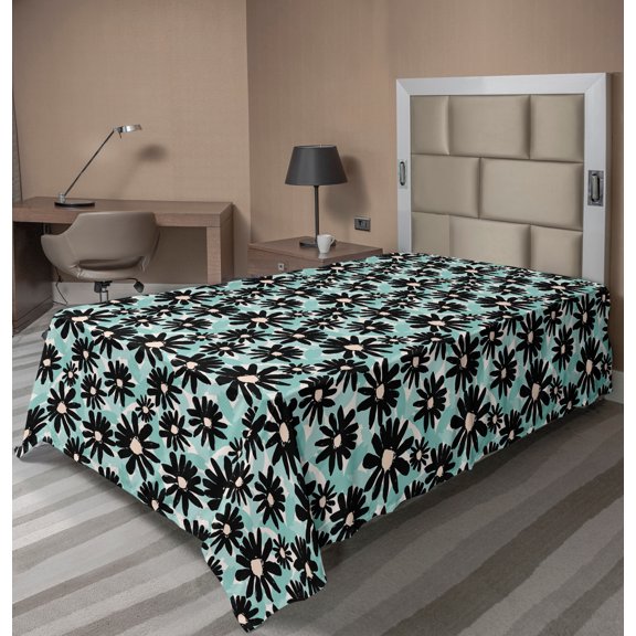 Ambesonne Floral Flat Sheet, Big Bold Brush Strokes, TwinXL Size, Seafoam Multicolor