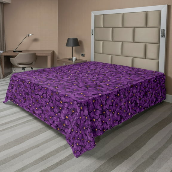 Ambesonne Floral Flat Sheet, Blooming Lilac Composition, California King, Purple and Marigold