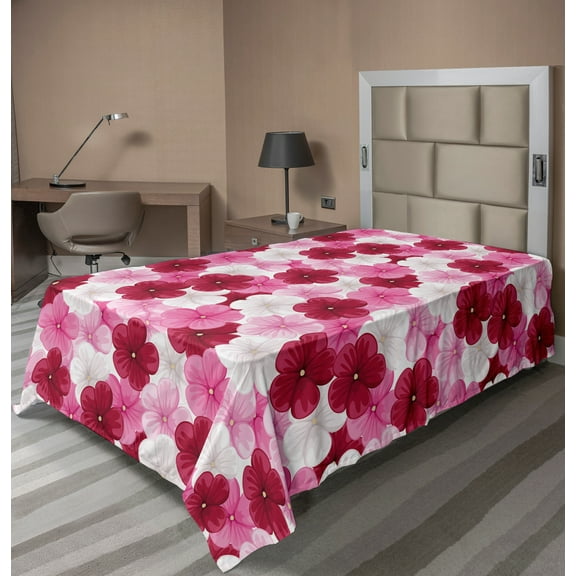Ambesonne Floral Flat Sheet, Blossom Common Mallow Flower, TwinXL Size, Pink Raspberry White