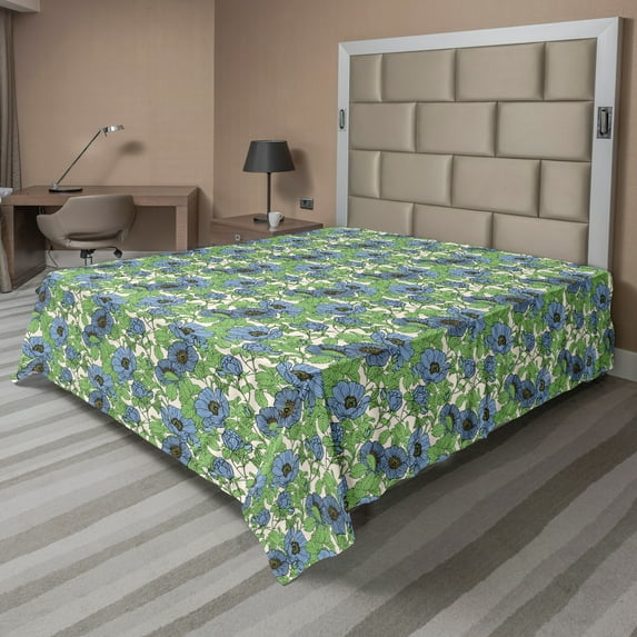 Ambesonne Floral Flat Sheet, Bold Flowers Leaves Drawing, Queen Size, Multicolor