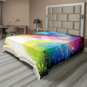 Ambesonne Floral Flat Sheet, Book Rainbow, California King, Multicolor