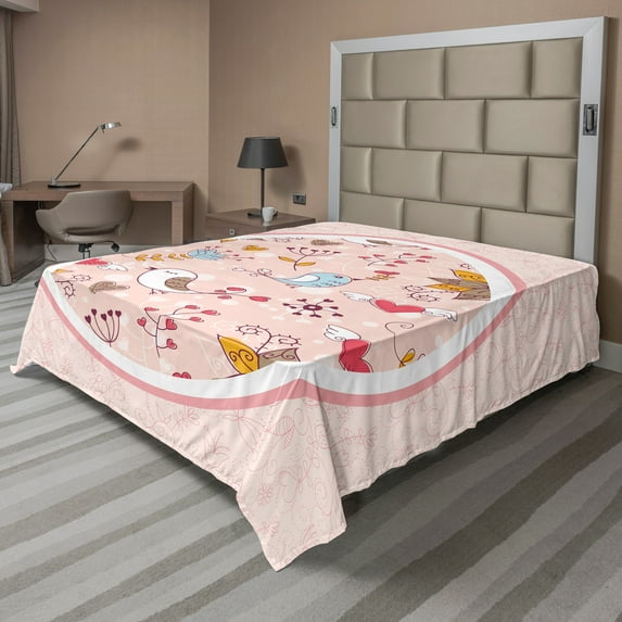 Ambesonne Floral Flat Sheet, Botanical Art Birds, King Size, Rose Multicolor