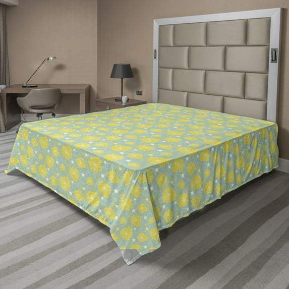 Ambesonne Floral Flat Sheet, Botanical Dandelion, Queen Size, Pale Green Off White