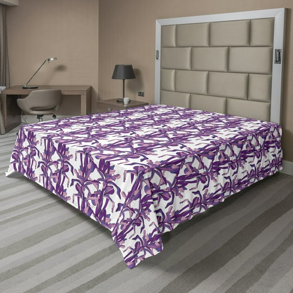 Ambesonne Floral Flat Sheet, Botanical Leafy Silhouettes, Queen Size, Fuchsia Purple